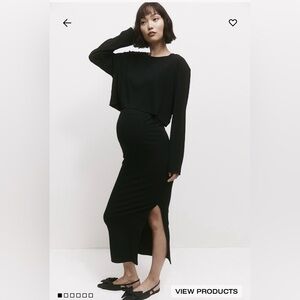 BNWT H&M Maternity 2 piece set L/S top w/long skirt Size Medium. Black ribbed